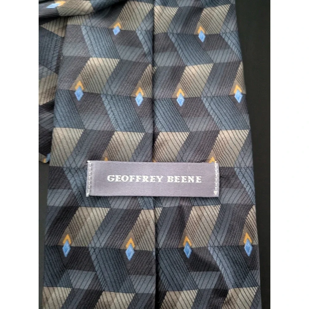 Geoffrey Beene Tie Necktie Steel Blue Abstract‎ Gray